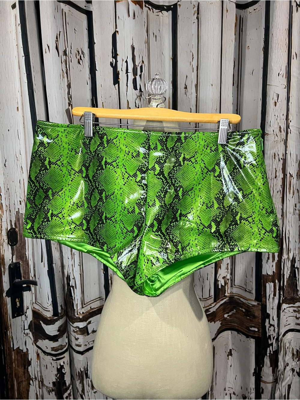 AKIRA Neon Green Snake Print High-Waist Bike Shorts